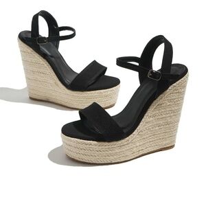 Black Espadrille Wedge Sandals